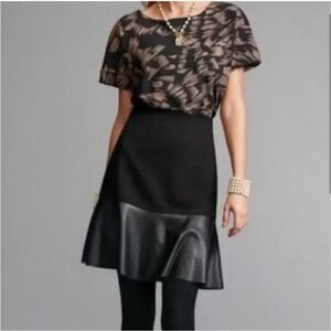 CAbi #3405 Flip Skirt Small Black Mini Faux Leather A-Line Flounce Hem Flirty